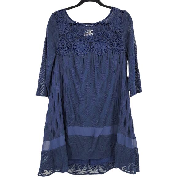 Holding Horses Anthropologie Crochet Lined Shift Dress in Navy Size Medium - Picture 2 of 6